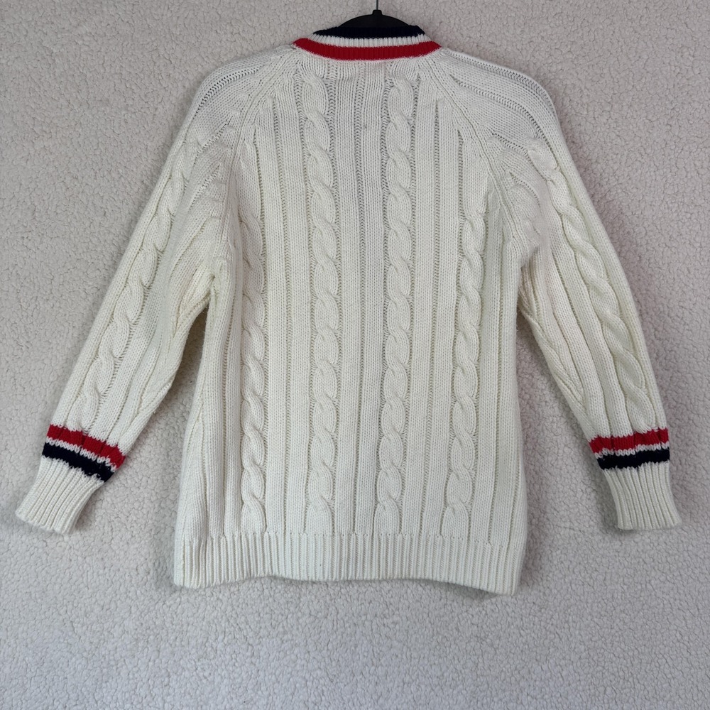 Vintage Full Fashioned Sweater Womens Medium Cable Knit Cardigan 80s Red Blue - Picture 3 of 8